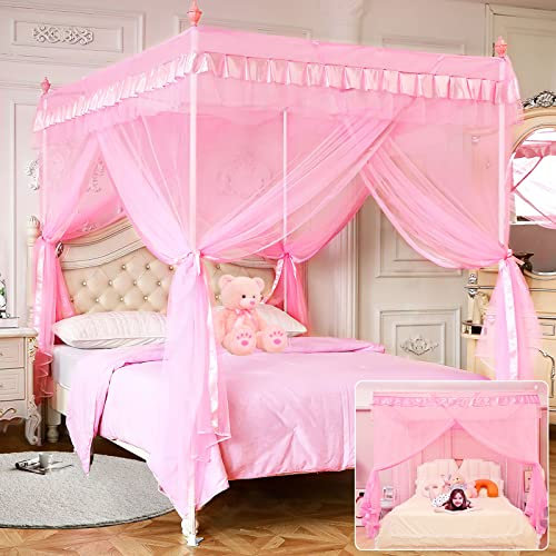 Hptmus Betthimmel-Vorhänge für Mädchen – Prinzessinnen-Vorhänge für Bett, praktisch als Geburtstagsgeschenk und Raumdekoration (voll, Rosa)
