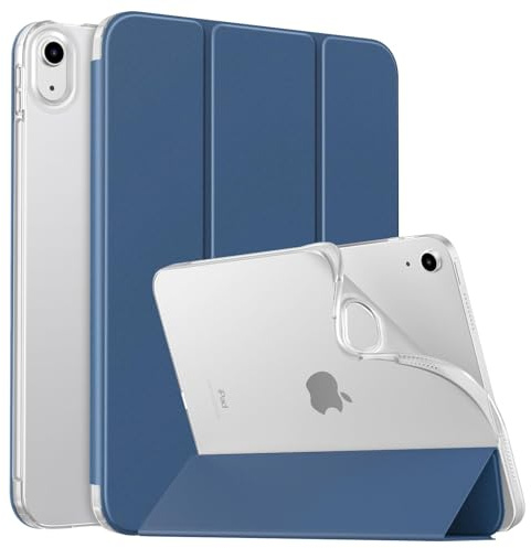 MoKo Case Fit New iPad 10th Generation 10.9 2022, Soft TPU Translucent Frosted Back Cover, Slim Light Shell Stand Case with Auto Wake/Sleep, Greyish Blue