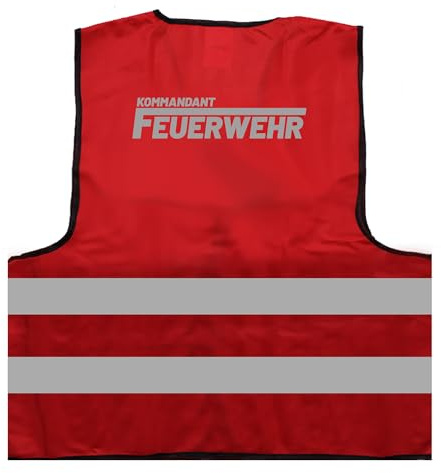 Feuerwehr Kommandant Warnweste BZW. Signalweste mit reflektierendem Aufdruck - Größe L/XL, Rot