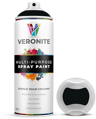 Veronite® Matt Black Spray Paint 400 ml | Wood, Metal, Plastic | Multi-Purpose | Scratch/Impact Resistant | Excellent Coverage & Adhesion | RAL 9005