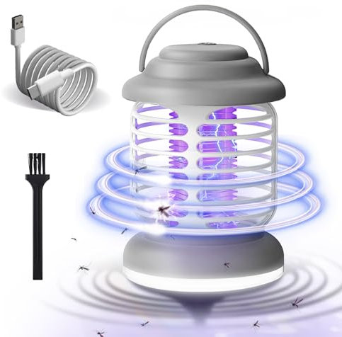 Lampada Zanzare da Interno e Esterno, Ammazza Zanzare Elettrico 5W, Zanzare Elettrico Portatile, Antizanzare Elettrico Portatile, Uccidi Zanzariera Elettrica con Luce di LED (USB senza Pila, Grigio)