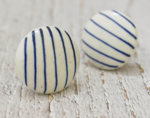 ARTISNO - Set med 10 st handgjorda vita och blå keramiska knoppar för köksskåp, skåp, byrålåda (3,8 cm diameter) (design 14)