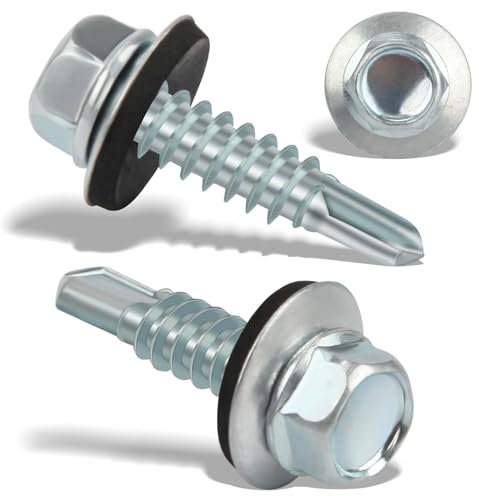 100PCS Vis Autoforeuse Metal 4,8x19 mm Vis Autoperforante Inox Bac Acier Hexagonale Vis Autoperceuse pour Metal Vis Etanche Avec Joint Tole Toiture Autoforante Auto Foreuse pour Plus Fixation(Argenté)