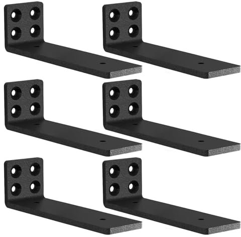 MLOQI 6 Pack Scaffold Board Shelf Brackets Heavy Duty, Black Floating Shelf Bracket, 5mm Thick Wall Brackets for Shelves up to 50 KG (20cm)