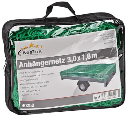 Kestek Anhängernetz 1,6x3m, grün - Gepäcknetz, Abdecknetz zur Ladungssicherung, robust, strapazierfähig, ideal für sicheren Transport und Abdeckung von Lasten
