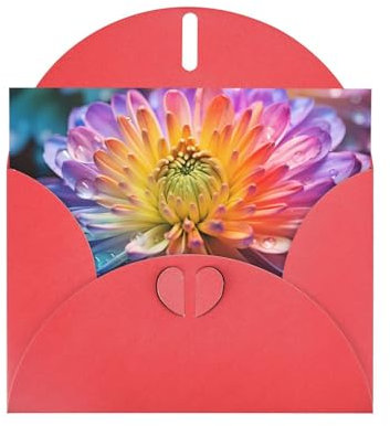 Rote, hochwertige Perlpapier-Grußkarte, 10,2 x 15,2 cm, geeignet für Geburtstagskarten, Party-Einladungen, Regenbogen-Chrysanthemen-Muster