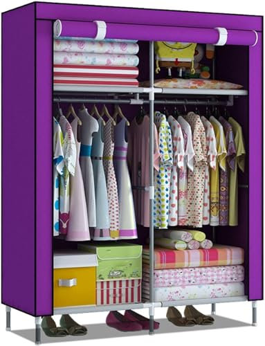 KAYEF Kleiderschrank, tragbarer Segeltuchschrank, Stoffschrank mit Kleiderstange, Regalen, Kleiderschrank-Aufbewahrungsorganizer für Schlafzimmer, Wohnzimmer, Lila, 90 x 46 x 168 cm