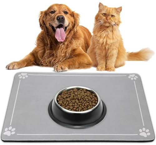 Napfunterlage Hund Silikon rutschfeste Unterlage Hundenapf und Katzennapf wasserdichte Futtermatte für Hunde und Katzen Waschbare Hundenapf Unterlage 40×60cm Grau