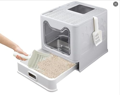 LEEJARD Katzenklo ausziehbares Edelstahl Tablett und Katzenklo Schaufel, hop in Katzenklo XXL Katzentoilette geschlossen geräumig katzenklo groß
