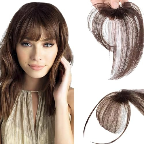 FFWTPY Natürliche Pony Haarteil Clip Topper Haarverlängerung Echthaar Optik Haarersatz Volumenverstärker