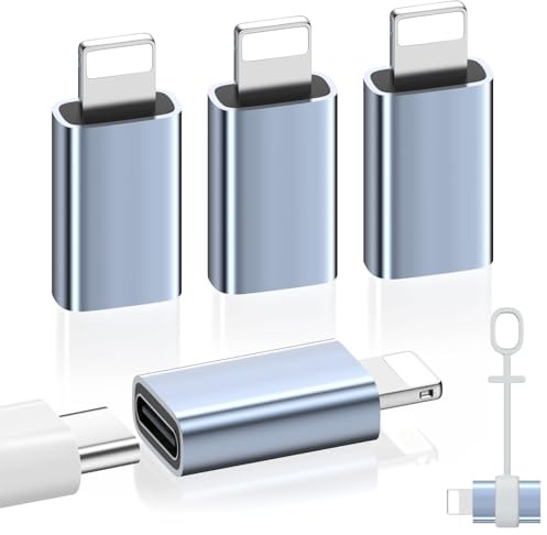 MoKo USB C auf Lightning Adapter 4Stück, Nicht für Audio/OTG, USB C to Lightning Adapter mit Schnelles Laden Anti Verlust Seil für iPhone 14/13/12/11/X, Pad Pro/Air 5/Mini 6, Pod Nano/Touch, Grau