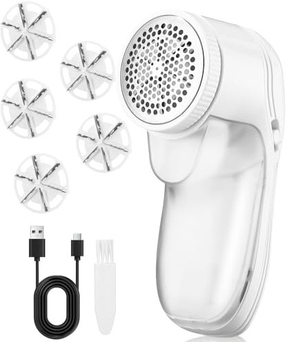 FAOKZE Rasoir Anti Bouloche, Rasoir Bouloche à Tissu Rechargeable par USB avec 5 Lame Rechange, Anti bouloche Vetement, Appareil Anti bouloche pour Vêtements, Pull, Canapé, Fibre