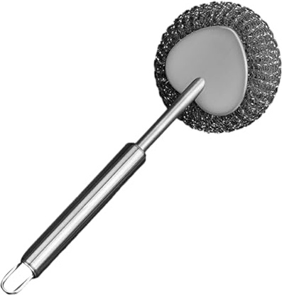 Stainless Steel Scourer With Handle -Metal Scrubber Cleaning Brush With Long Handle | Scrubbing Pad Sturdy | Dish Brush For Pots, Furniture, Pans & Tiles | Scourers & Sponge Cleaning Supplies