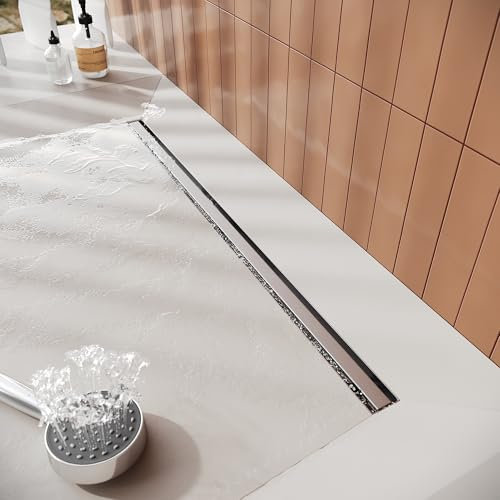 SIRHONA Caniveau de Douche 360° avec Drain Siphon et Filtre, Caniveau de Douche Italienne Acier inoxydable, Extra Plat, 100cm