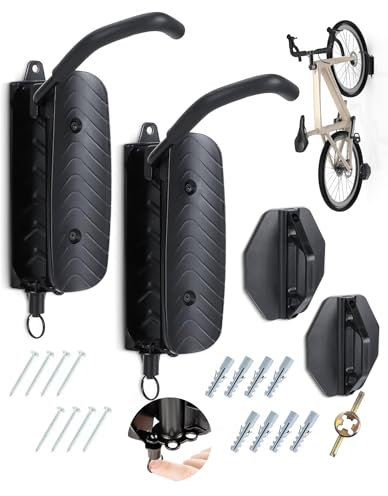 Fahrrad Wandhalterung, 2er Packschwenkbar Fahrradständer für Garage, Fahrradhalterung Wand, platzsparender Wandfahrradständer, Vertikaler Fahrradständer mit Ventilschlüssel, Hält bis zu 30kg