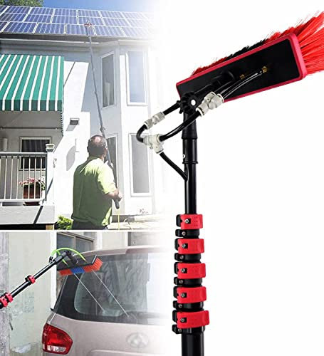 DMMFTERL Window Cleaning Brush Water Fed Pole Kit,3.6M-11M Adjustable Window Cleaning Pole 180° Rotatable Brush Head Telescopic Cleaning Brush Outdoor Window Glass Solar Panel Spray Washer Washing Eq