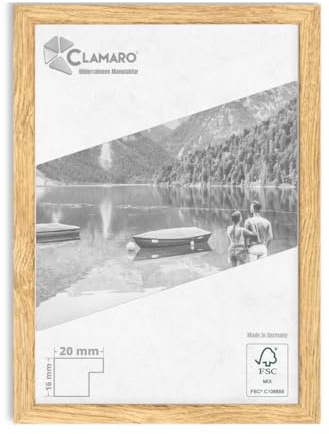 CLAMARO 'COLLAGE 20' Bilderrahmen 33x98 handgefertigt nach Maß | Eiche Natur | Moderner 20 mm breiter slim Design MDF Holzbilderrahmen inkl. Acrylglas, Rückwand und Aufhänger