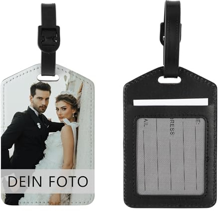 MilyaDE Personalisierte Foto Kofferanhänger, Kunstleder Gepäckanhänger ID Etikett Adressschild Namenschild für Reisetasche Koffer Reisezubehör, Dreieckig