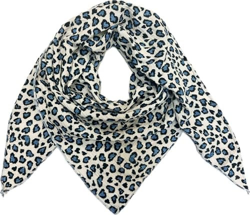 Fashion aus Italy XL Leopard Dreieck Schal aus 100% Baumwolle Frühling Unisex Uni Fashion Stola Tuch Übergangszeit Sommer Strickschal Strick Tuch Leo (Blau)
