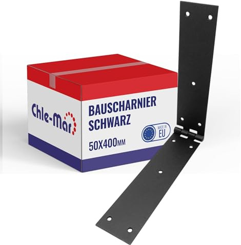Chle-Mar Scharniere Schwerlast Schwarz 50x400mm, Wetterfest | Robustes Türscharnier für Möbel & Holztüren, Stabiles Kistenband für Truhen & Schränke, Langlebig, für Innen & Außen