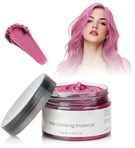 Coloration Temporaire Cheveux, 4.23 oz Coloration Cheveux Femme Homme, Cire Colorante Temporaire Pour Cheveux Facile À Laver Et À Changer De Couleur, Convient Pour Cosplay Halloween (Rose)
