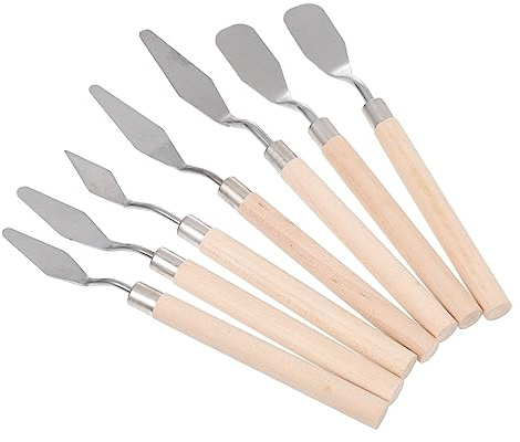 OSALADI Spatole per Pittura a Olio e Superficie Liscia Set 7 Pezzi Manico in Legno Design Ergonomico e Lama in Acciaio Inossidabile per Pittura su Tessuto e Decorazione Murale