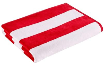 Christy Cabana Stripe Beach Towel | Extra Large | Sand Free | 100% Cotton | Luxury Super Soft Velour Front | Quick Dry Towelling Rear | 100cm x 180cm | Red