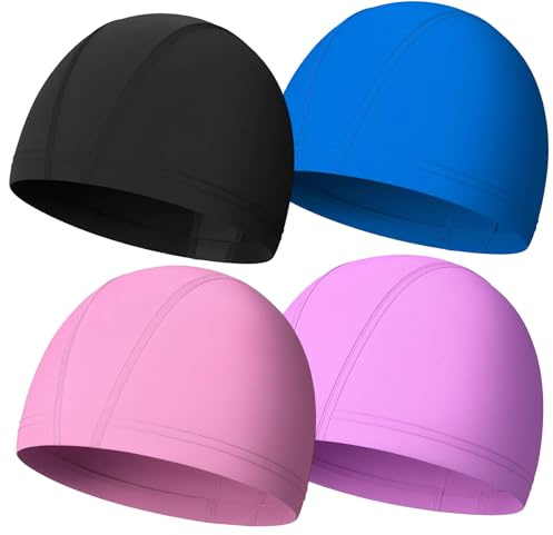 4 Pièces Bonnets de Bain Élastique,Confortable, Élastique et Durable,Enfants Adulte Bonnet de Bain Élastique Tissu Polyester Souple Bonnet de Natation