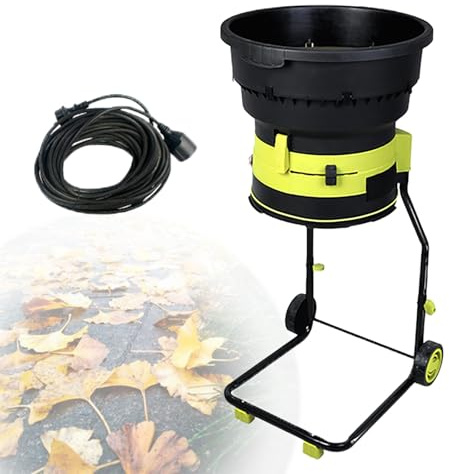 LwiftGal Electric Leaf Shredder 2500W with Wheels, 8000RPM Chippers, Funnel 54cm Diameter, Leaf Rake and Storage Bag for Garden Use, Composting 30mpowercord
