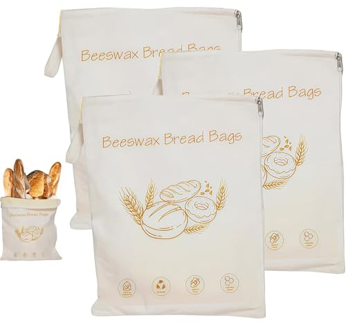 Bolsas de pan de algodón y cera de abeja con acceso ancho con cremallera para masa madre, bolsas de pan de algodón natural reutilizables, gran capacidad de 10 litros y diseño portátil, mantienen la