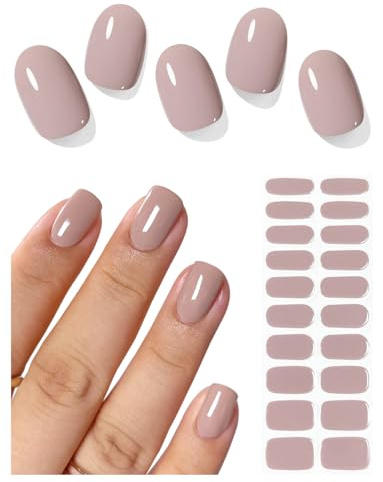 AutyaMee Semi Cured Gel Nail Strips (Milky Tea), 20 Pcs Gel Nail Wraps, Stickers, UV Light Required, Salon Quality