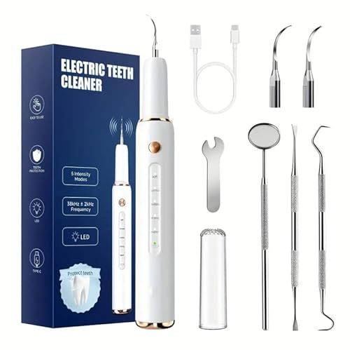 Carolain. Kit de Limpieza Dental con luz LED. Elimina Sarro, Manchas y blanqueador. Dientes limpios, Blancos y sanos. Ideal para Regalo! También Apto para Mascotas.