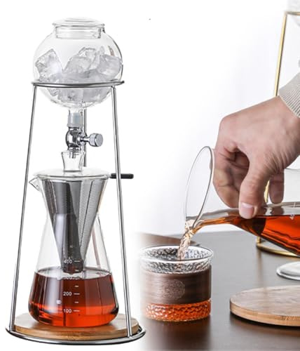 Cafetera De Café Frío De 400Ml Para Preparar Café O Té Helado, De Acero Inoxidable Y Vidrio De Borosilicato, Con Tecnología Goteo Lento, Para Uso Doméstico, En Cafeterías O Negocios(Silver)