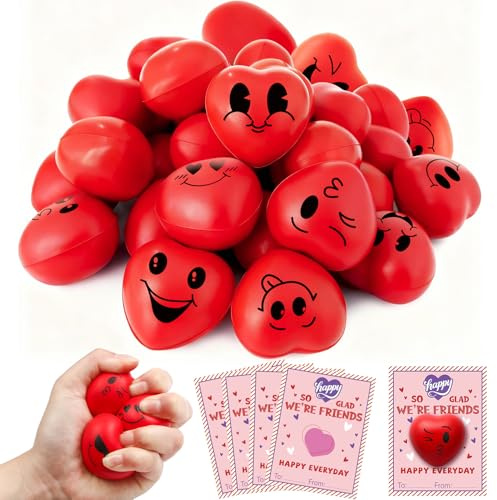 24 Stück Herz Stressball Kinder Erwachsene Set | Anti Stress Fidget Toys | Lustige Ausdruck Antistressbälle mit Karten | Mitgebsel Kindergeburtstag Geschenk Gastgeschenke Anti Stress Spielzeug