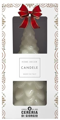 Cereria Di Giorgio - Candela Laccata a forma di Albero di Natale - Colore Bianco Cloud - Altezza 19 cm - Con Astuccio Decorato - Idea Regalo Artigianale - Christmas Collection