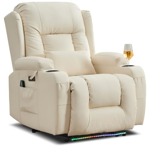 TCGBKAF Fernsehsessel Elektrisch Verstellbar TV Sessel Relaxsessel mit Liegefunktion, Kunstleder Kinosessel Massagesessel mit Wärmefunktion, Gemütlicher Sessel Beige fürs Wohnzimmer (Beige)