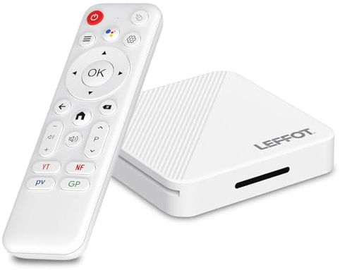 Android 14.0 TV Box 2025, 2GB RAM + 16GB ROM, LEFFOT 4K Ultra HD TVbox Android TV para TV Streaming, IP-TV Box con Control de Voz, 2.4G y 5G WiFi 6 BT 5.4 USB 3.0, HDR10, RK3518 Quad-Core A53