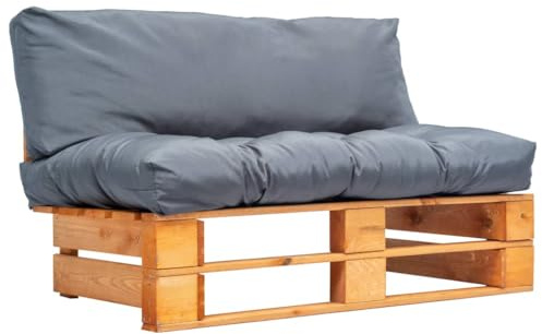 Bucmath Outdoor-Sofa Paletten mit Kissen in Grau, Kiefernholz imprägniert, 110x66x65 cm, 2-Sitzer Loungesofa für Garten, Terrasse, Wohnzimmer, witterungsbeständig