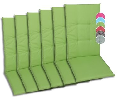GO-DE Textil Bequeme und attraktive Polsterauflagen für Hochlehner-Gartenstühle (6er-Set, Uni grün, Hochlehner)