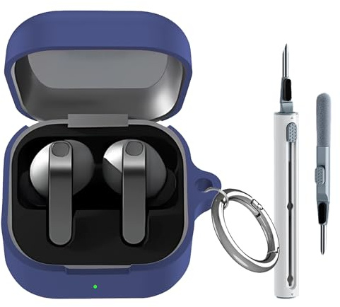 Tieeyivv Fodral för Samsung Galaxy Buds 4 Pro med låsklämma och rengöringssats, mjukt silikonfodral, stötsäker, halkfri, reptålig, färg - mörkblå.