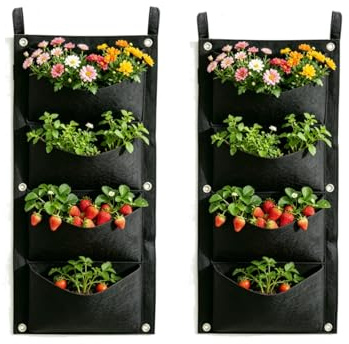 Generisch 2 Stück hängende Pflanzgefäße für den Garten, Filz, Wand-Pflanzbeutel, vertikal, atmungsaktiv, für Erdbeeren, Blumen, Innen- und Außenbereich, Balkondekoration (4 Taschen)