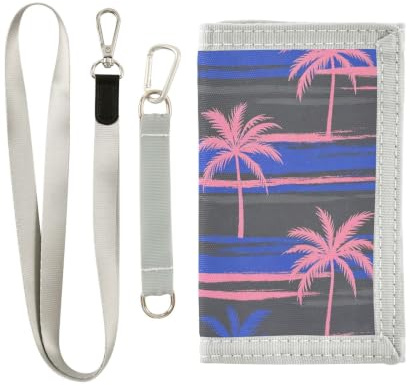 miaozhen Portefeuilles à trois volets motif arbre hawaïen bleu rose fluo | Portefeuille unique avec cordon, cadeaux pour les jeunes, billeteras para hombre