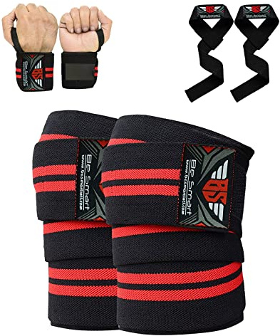 Be Smart Knee Wraps Weight Lifting Body Building Gym Training Support Leg Wrist Straps R (Red, One Size)