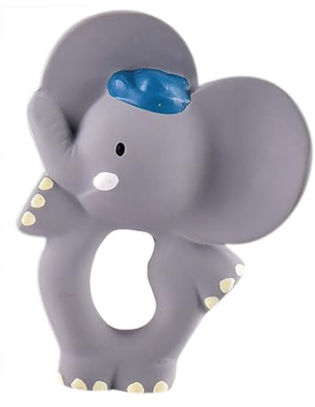 Tikiri 8578314 - Naturkautschuk Beißring Alvin, Elefant, Babyspielzeug in Geschenkbox, Greifling für Babys und Kinder ab 0+ Monaten, 11cm, grau
