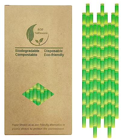 Bamboo Paper Drinking Straws, 100 Pieces, 7.75 Inches, Steadily Green Bamboo Straws (Bamboos Green)