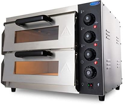 Four à pizza, 2 pizzas, diamètre : 40 cm, 2 compartiments, convient pour pizza, pain, gâteau, avec éclairage, four à pizza jusqu'à 350 °C