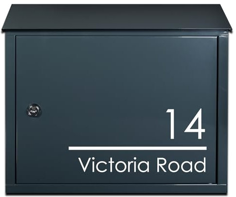 Taylor Anthracite Grey, Personalised Steel Wall-Mounted Letterbox, Postbox, Mailbox - Add Your House Number/Name/Address, Lockable & Secure