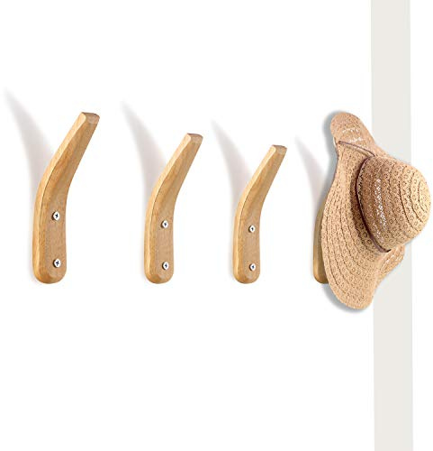 4 Piezas Ganchos de Abrigo de Madera Colgador de Pared de Madera Natural Montado en Pared Perchero de Almacenamiento de Montaje en Pared en Forma de V Simple Moderno para Colgante Toalla Gorro