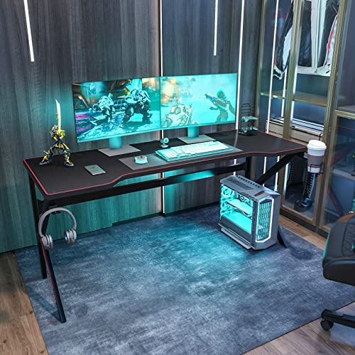 sogesfurniture Gaming Tisch 160 x 60cm Schreibtisch Großer Computertisch Arbeitstisch mit Mausunterlage, Getränkehalter, Kopfhörerhaken, Kabelmanagement, Schwarz BHEU-LJ-1909-160all