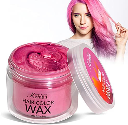 Couleur des cheveux Cire, Magic Master Keratin pommades coiffantes à la cire de cheveux instantanée, teinture temporaire pour les cheveux pour hommes et femmes, fête, festival, 3,4 fl Oz(Rose)